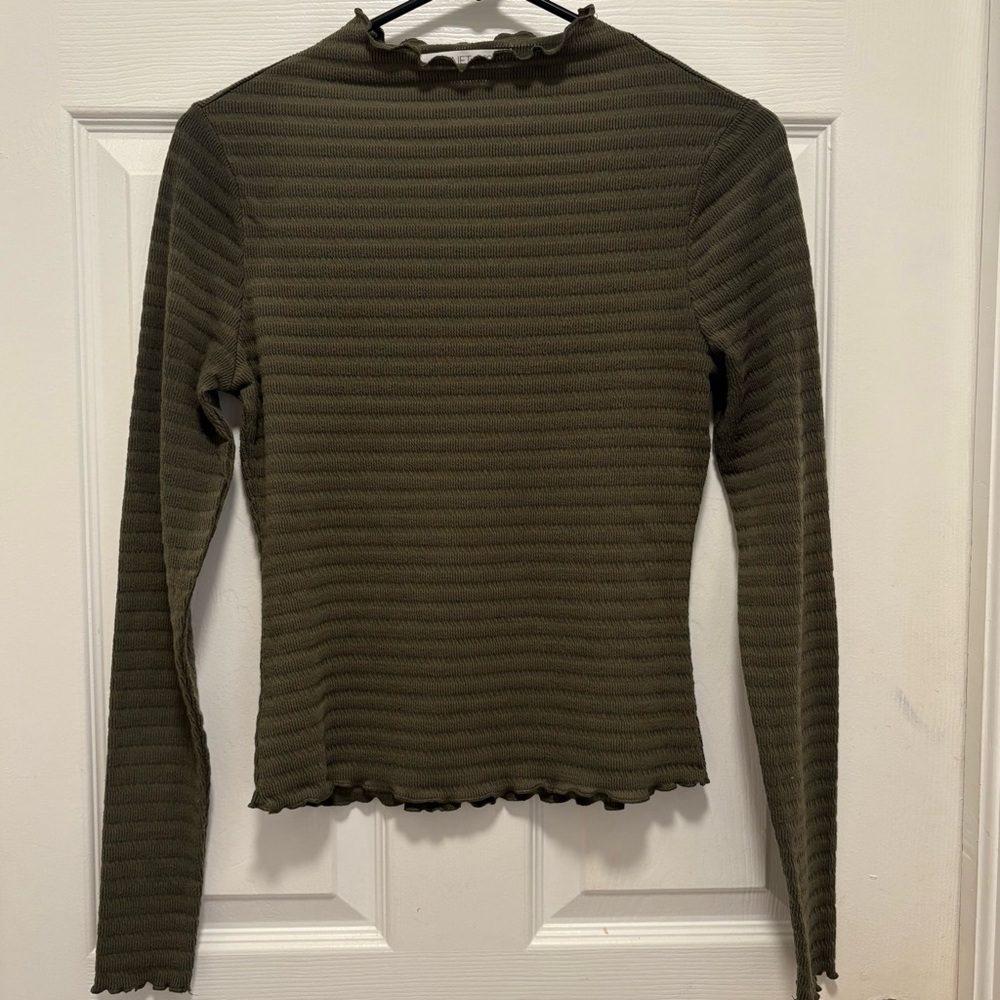 Planet Gold Dark Olive Ribbed Long Sleeve Top